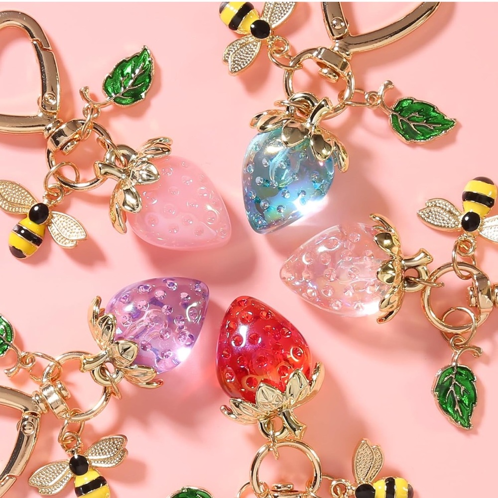 NWOT Heart-Shaped Strawberry Keychains/Bag Charms (Choose 1) - Picture 2 of 3